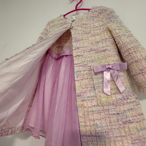 Girls Bonnie Baby 12m Pastel Tweed Coat with Lavender Tulle Dress Easter Dress - Picture 4 of 10